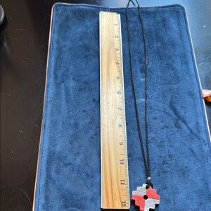 Red and Gray Cross Pendant Necklace made in PERU